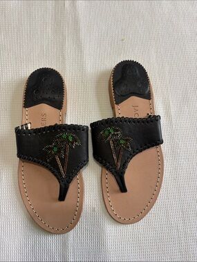 Jack Rogers black leather palm tree beaded sandals NWOT